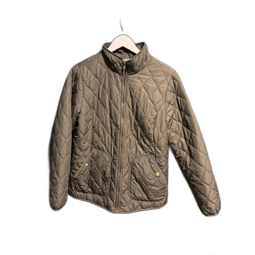 Eddie Bauer Jacket Womens Large Green Quilted Puffer Coat Zip